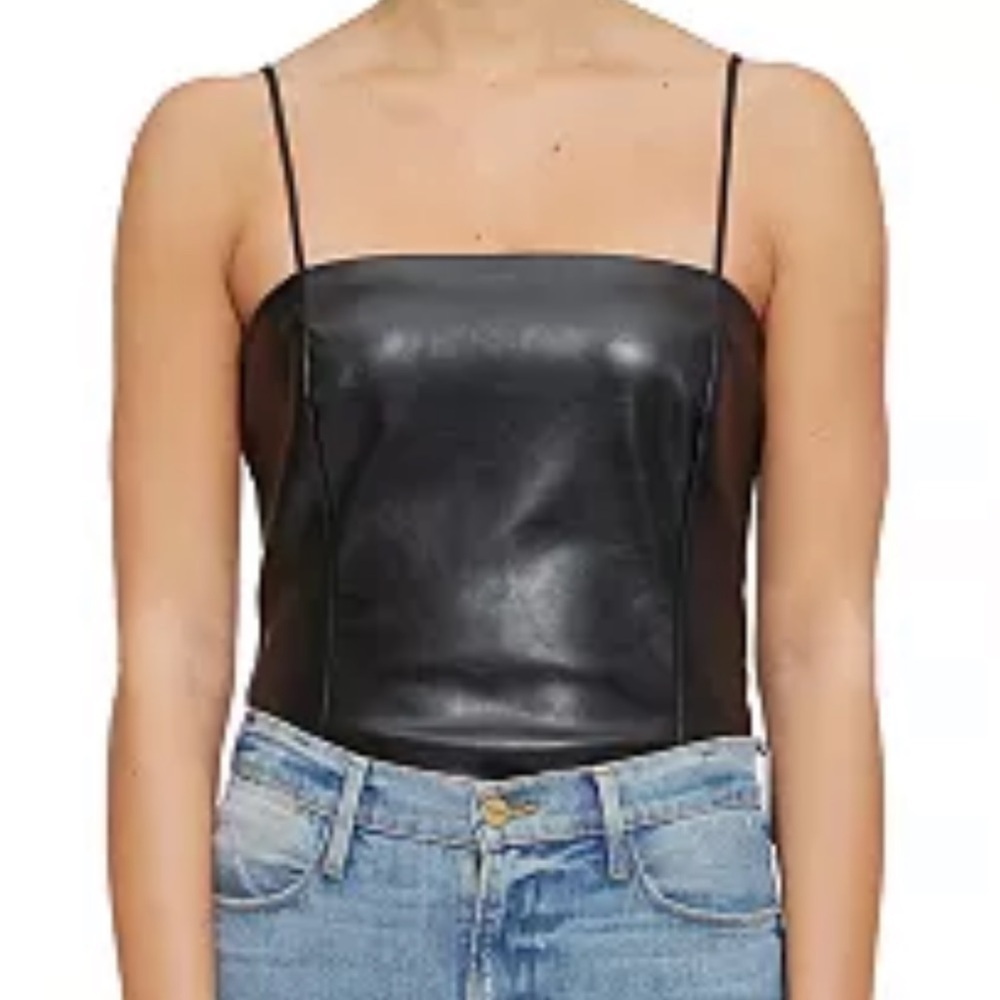 🖤 NWOT Lucy Paris Black Vegan Leather Cami Top Thong Bodysuit